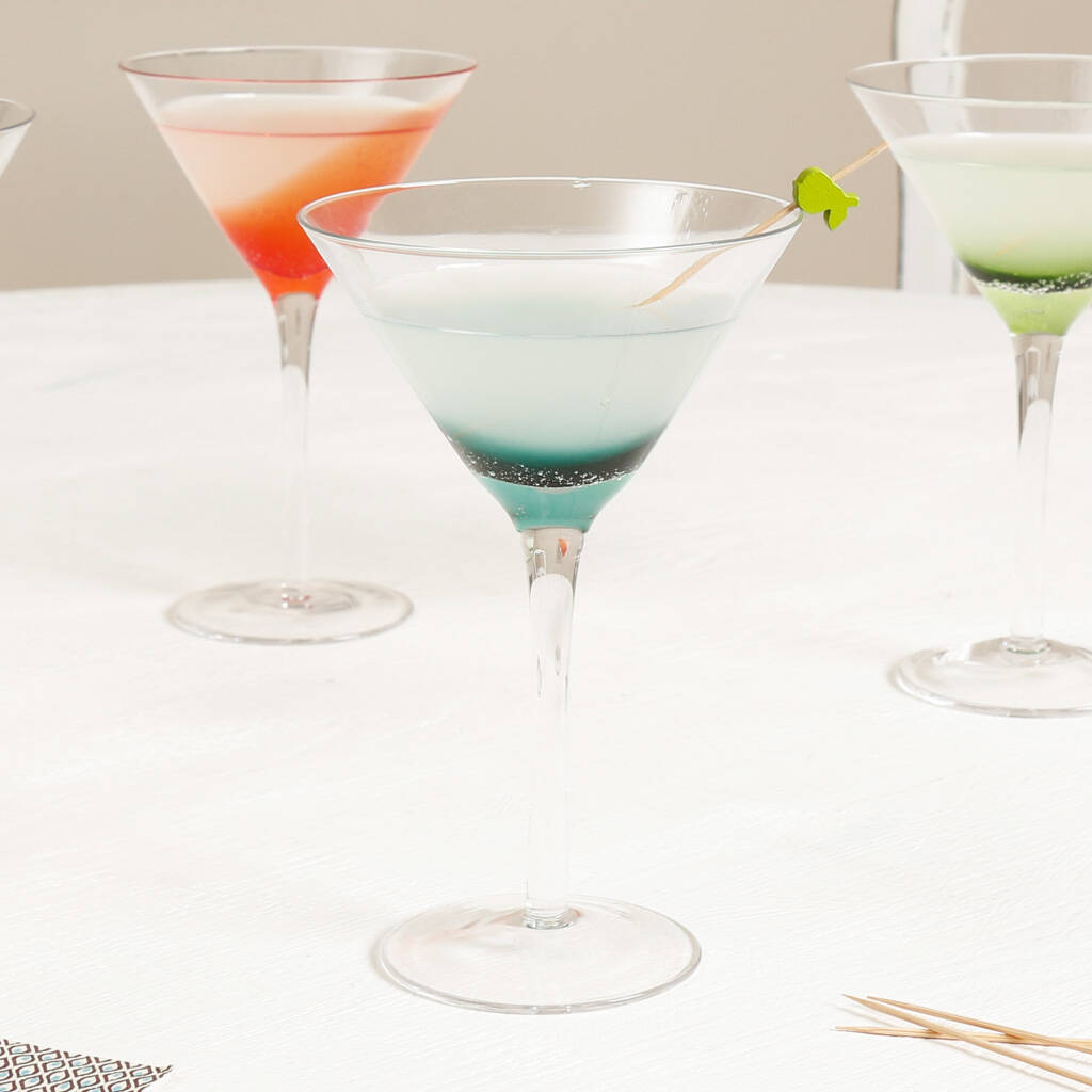 Four Luxury Colourful 'Fizz' Hand Blown Martini Glasses By Dibor