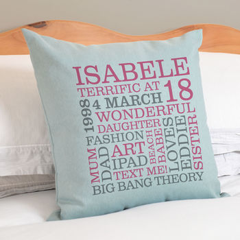 Personalised 18th Birthday Word Art Cushion, 7 of 9