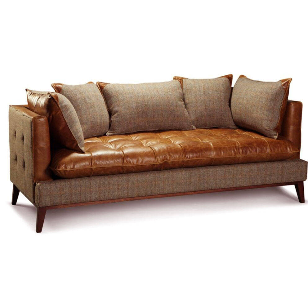 Portland Three Seater Sofa Leather And Thorn Tweed, 1 of 2