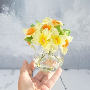 Artificial Daffodils In Glass Vase, 3 of 6