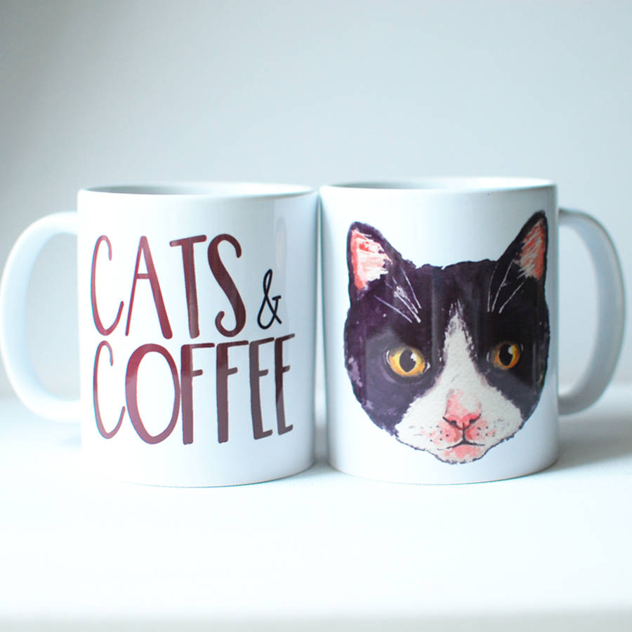 cat coffee mug 'cats and coffee' by prints of heart ...