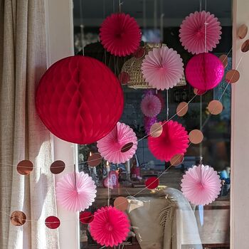 Three Tissue Paper Honeycomb Ball Decorations Pink/Red, 3 of 4