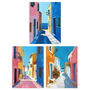 Set Three Wall Art Prints Colourful Village Sea Greek, thumbnail 1 of 7