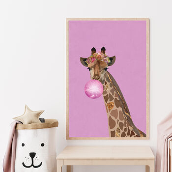 Custom Personalised Giraffe Blowing Bubble Art Print, 5 of 5
