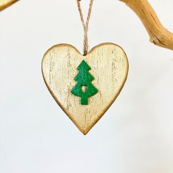 Gold Painted Heart Christmas Tree Decoration, 4 of 4