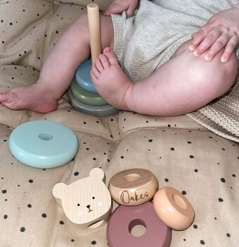 Personalised Wooden Colourful Teddy Stacking Toy, 4 of 5