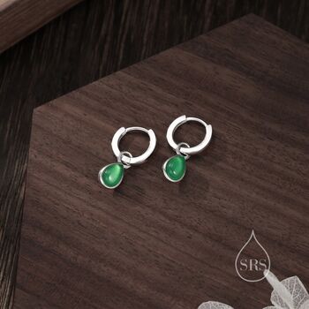 Genuine Green Onyx Droplet Hoop Earrings, 6 of 9