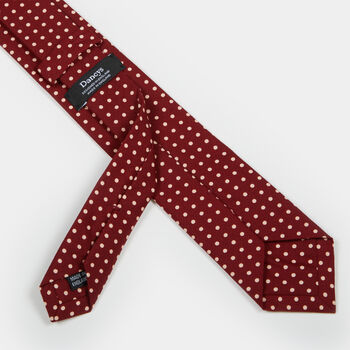 Mens Burgundy And Ivory Polkadot Slim Style Tie, 10 of 10