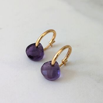 Amethyst Teardrop February Birthstone Earrings, Gold, 3 of 6