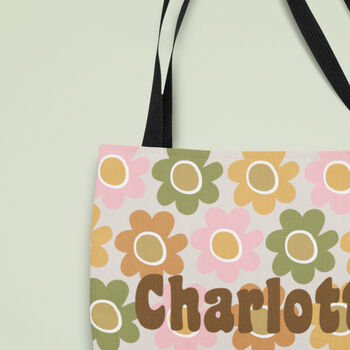 Personalised Retro Floral Canvas Tote Shopper Bag, 2 of 3