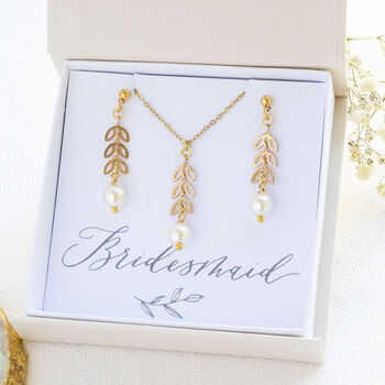 Pearl Leaf Chain Bridesmaids Jewellery Gift Set, 7 of 9