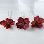 Burgundy Red Flower Hair Pins, thumbnail 5 of 5