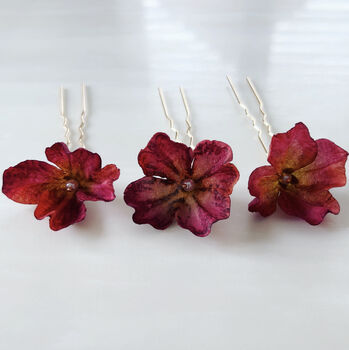 Burgundy Red Flower Hair Pins, 5 of 5