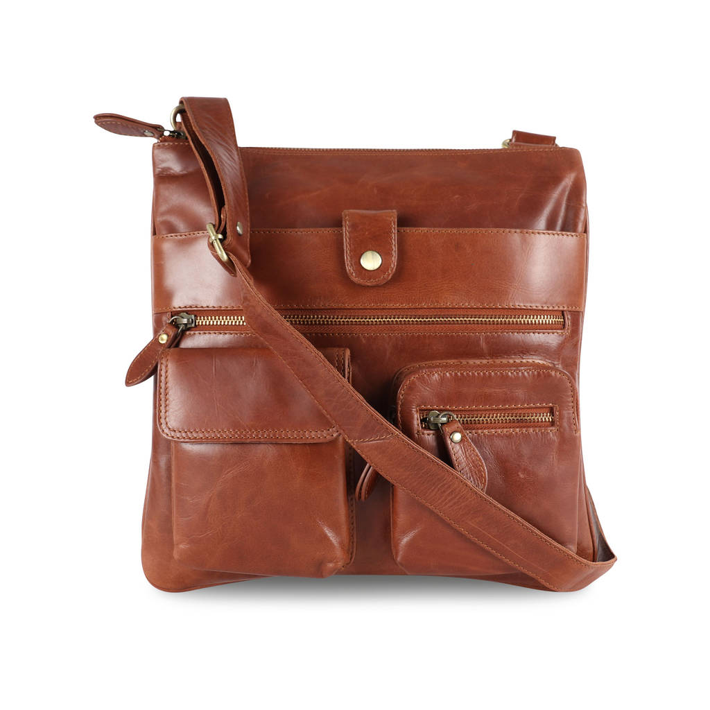 amy leather cross body messenger bag with pockets by the leather store