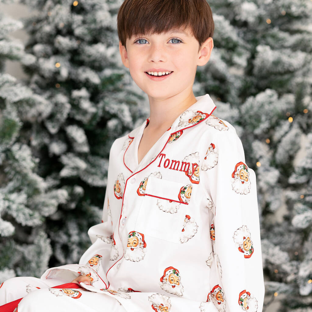 Boy's Personalised Christmas Santa Print Pyjamas, 1 of 12