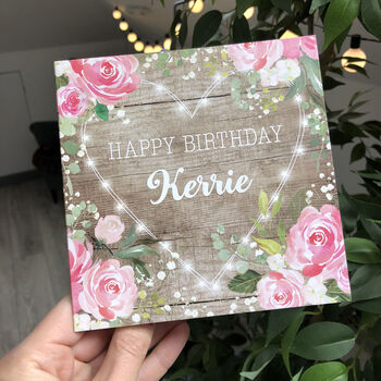 Personalised Floral Fairy Lights Happy Birthday Card, 6 of 6