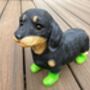 Dachshund Garden Ornament With Green Boots Sausage Dog, thumbnail 6 of 9