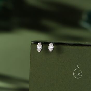 Extra Tiny Marquise Cz Stud Earrings In Sterling Silver, 3 of 11