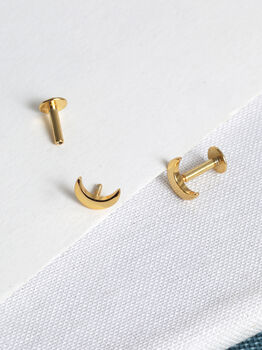 Gold Crescent Moon Screw Back Piercing Stud Earrings, 2 of 6