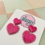 Twice The Love Pink Double Heart Glitter Resin Earrings, thumbnail 4 of 6