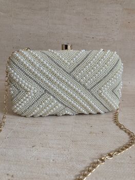 Pearl Cream Rectangular Handcrafted Clutch Bag, 7 of 10