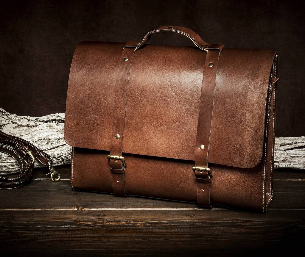Brown Real Leather Briefcase Laptop Bag For Men, 1 of 10