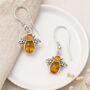 Sterling Silver Baltic Amber Bee Earrings, thumbnail 1 of 4