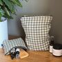 Sea Green Check Linen Toiletry Bag, thumbnail 1 of 4