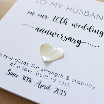 10th Wedding Anniversary Card With Tin Heart, 7 of 8