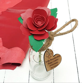 Vintage Leather Anniversary Large Rose With Glass Vase, 4 of 7