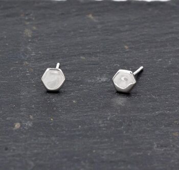 Hexagon Geometry Stud Earrings In Sterling Silver, 3 of 12