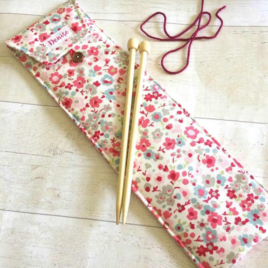 personalised floral knitting needle case by jackie martin designs