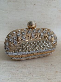 Gold Embroidered Oval Clutch Bag, 6 of 9