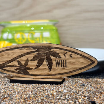 Oak Veneer Surfboard Place Name Setting Wedding Events, 5 of 7