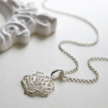 Sterling Silver Filigree Rose Necklace, 2 of 6