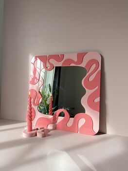 Statement Wavy Ripple Mirror In Pink And Raspberry, 6 of 9