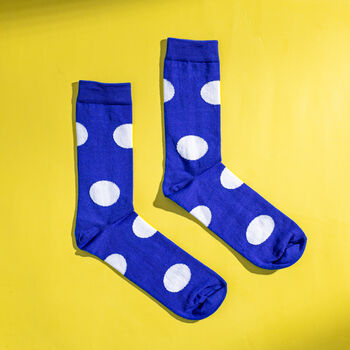 Royal Blue Polka Dot Egyptian Cotton Men's Socks, 3 of 4