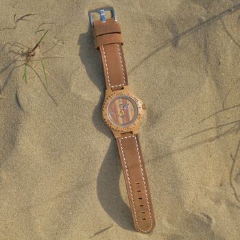 Bamboo Rambler Watch With Genuine Leather Strap, 5 of 7