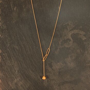 Minimalist Gold Beaded Y Necklace With Drop Charm, 7 of 8