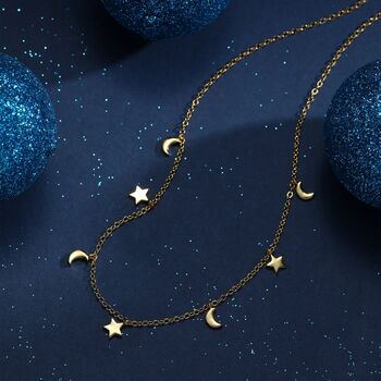 Crescent Moon And Star Charm Necklace Sterling Silver, 5 of 10