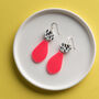 Sterling Silver Neon Pink Drop Dalmatian Earrings, thumbnail 3 of 4