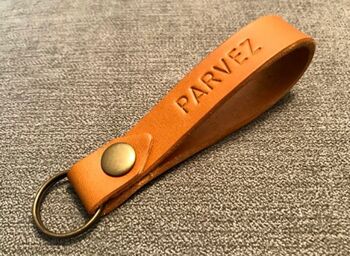 Personalised Tan Leather Keyring, 11 of 12