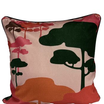 Retro Tree Velvet Cushion Pink, 3 of 7