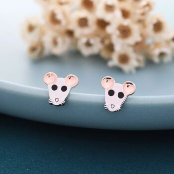 Mouse Head Stud Earrings In Sterling Silver, 7 of 12