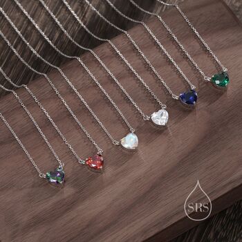 Sapphire Blue Cz Heart Pendant Necklace, 6 of 11