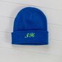 Blue Embroidered Personalised Neon Initial Beanie, thumbnail 1 of 2