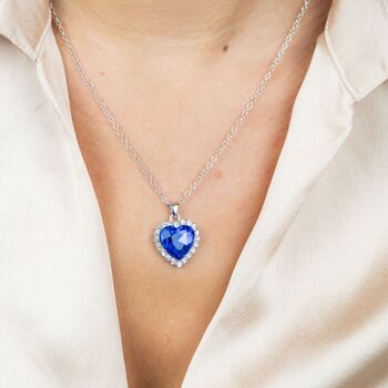 Titanic Blue Heart Zircon Diamond Pendant Necklace, 2 of 4