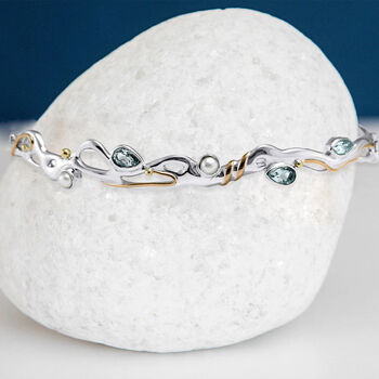 Personalised Blue Topaz And Pearl Hinged Bangle, 2 of 7