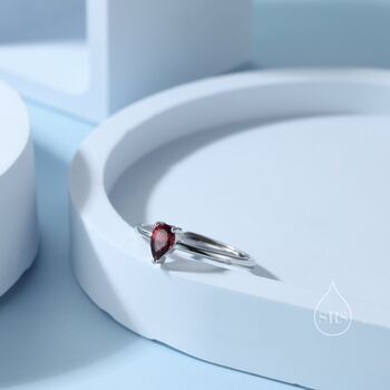 Sterling Silver Natural Red Garnet Droplet Ring, 5 of 12