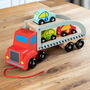 Personalised Car Carrier Lorry Wooden Toy Play Set, thumbnail 1 of 4